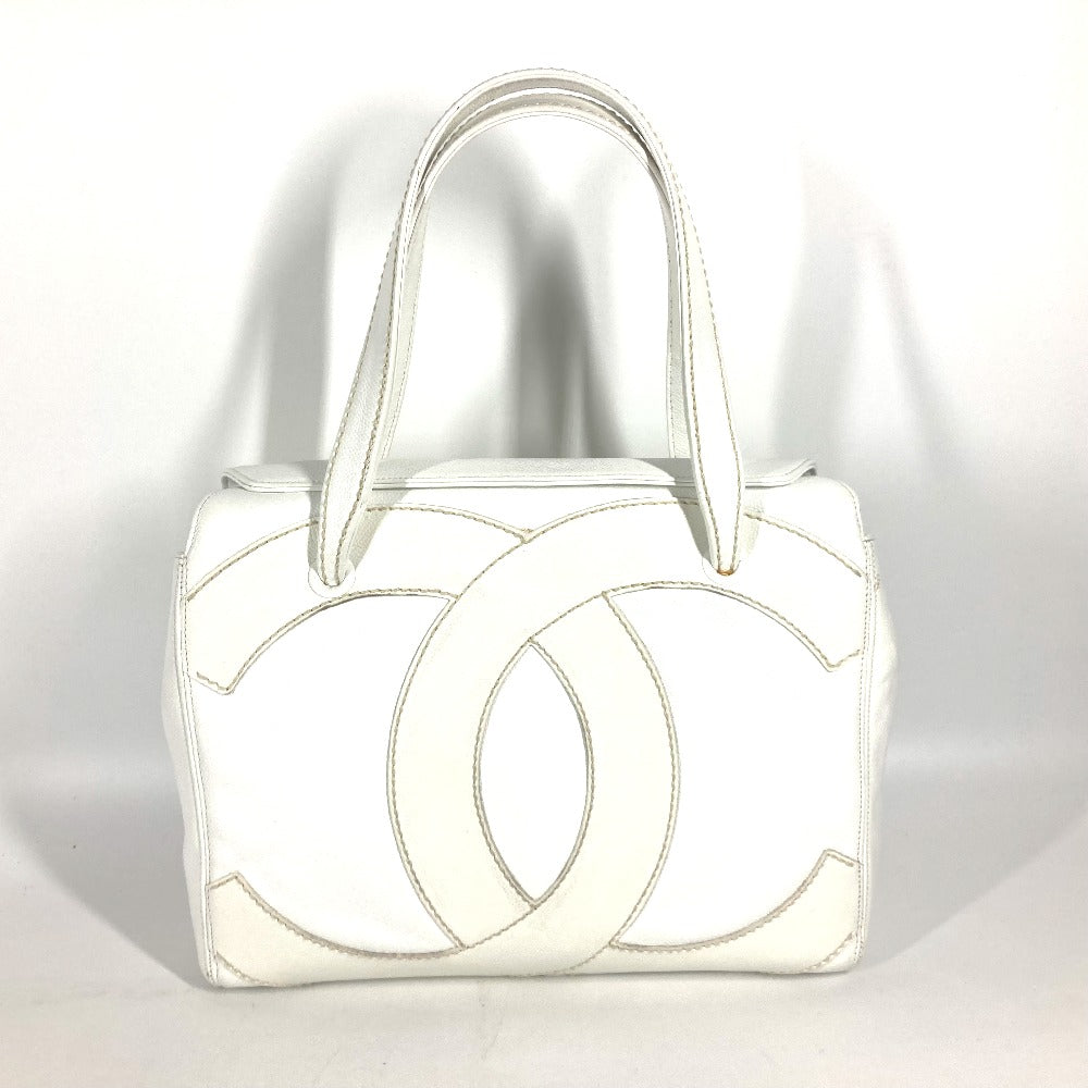CHANEL Large Coco Mark CC Tote Bag Shoulder Bag in Caviar Leather, White