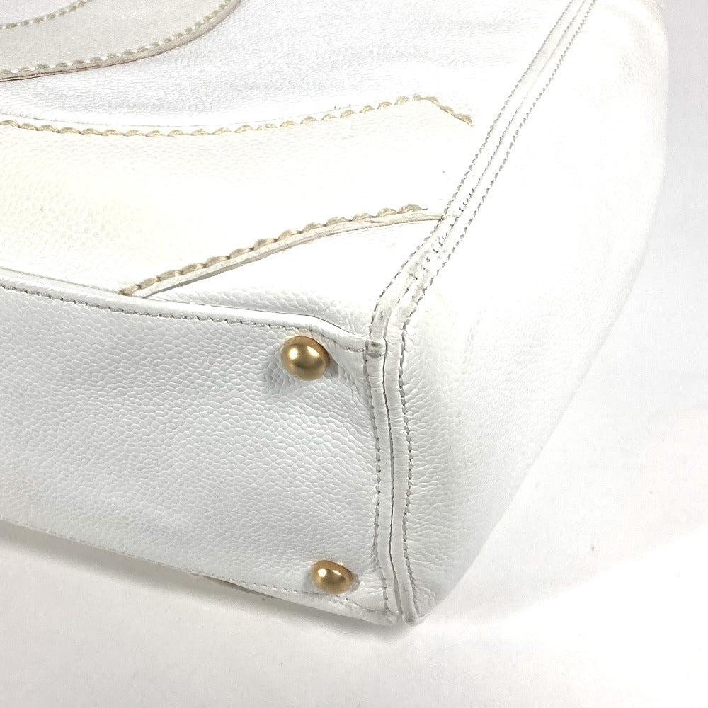 CHANEL Large Coco Mark CC Tote Bag Shoulder Bag in Caviar Leather, White