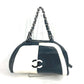 CHANEL バイカラー CC ココマーク Wチェーン 肩掛け ハンドバック ミニボストンバッグ ショルダーバッグ レザー レディース ホワイト