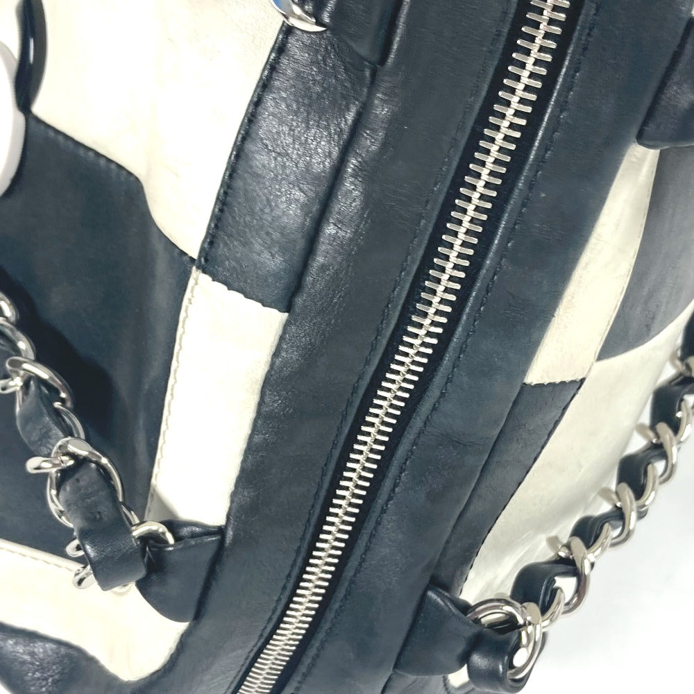 CHANEL バイカラー CC ココマーク Wチェーン 肩掛け ハンドバック ミニボストンバッグ ショルダーバッグ レザー レディース ホワイト