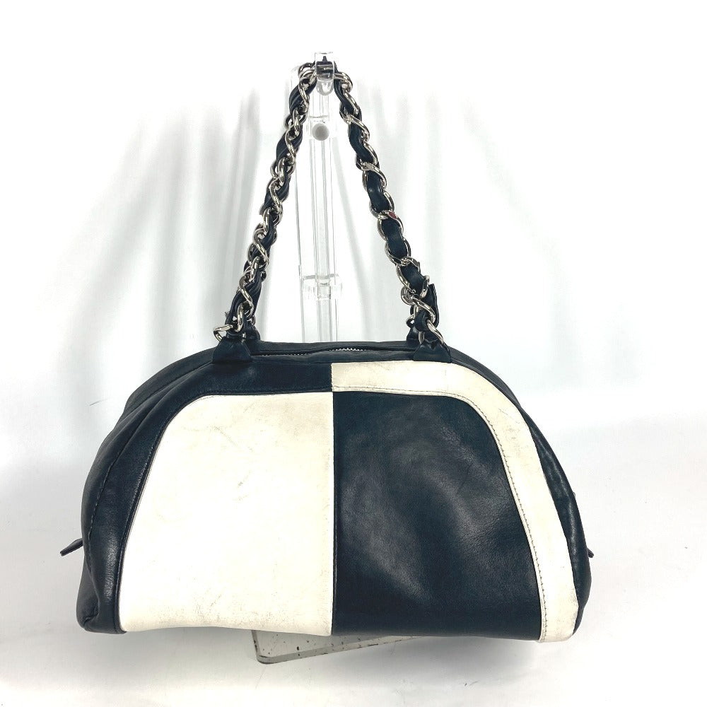 CHANEL バイカラー CC ココマーク Wチェーン 肩掛け ハンドバック ミニボストンバッグ ショルダーバッグ レザー レディース ホワイト