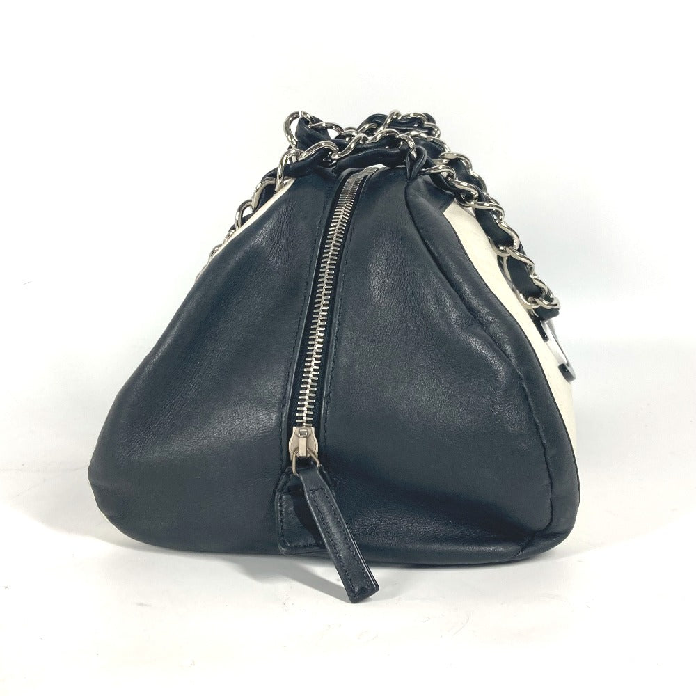 CHANEL バイカラー CC ココマーク Wチェーン 肩掛け ハンドバック ミニボストンバッグ ショルダーバッグ レザー レディース ホワイト