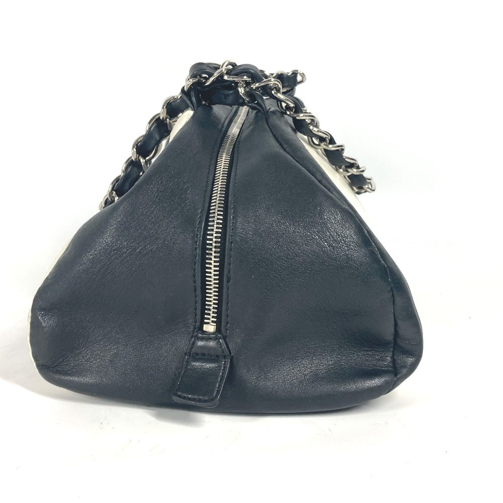 CHANEL バイカラー CC ココマーク Wチェーン 肩掛け ハンドバック ミニボストンバッグ ショルダーバッグ レザー レディース ホワイト