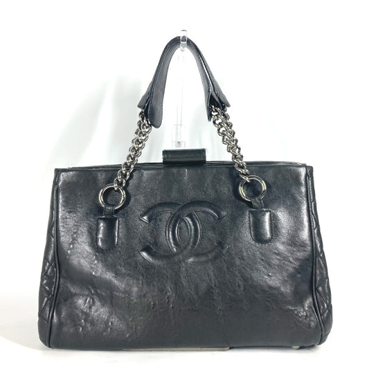 CHANEL 肩掛け カバン CC ココマーク Wチェーン ショルダーバッグ カーフレザー レディース ブラック