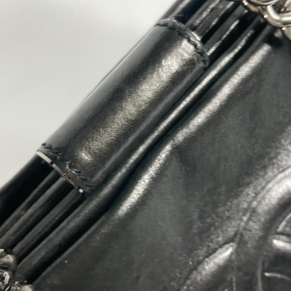 CHANEL 肩掛け カバン CC ココマーク Wチェーン ショルダーバッグ カーフレザー レディース ブラック