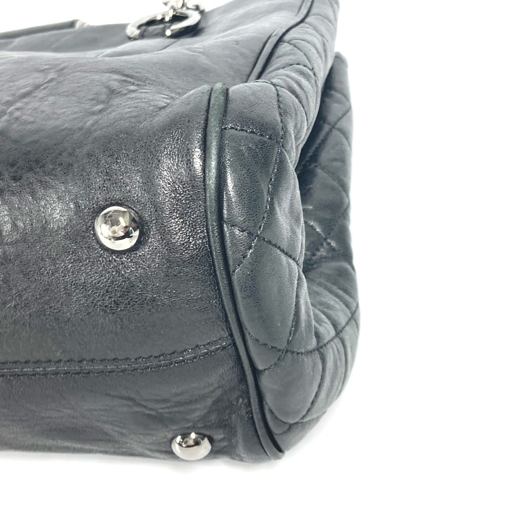 CHANEL 肩掛け カバン CC ココマーク Wチェーン ショルダーバッグ カーフレザー レディース ブラック