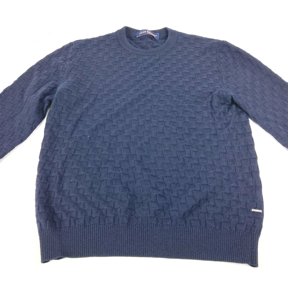 LOUIS VUITTON ダミエ ニット 長袖 トップス アパレル RM222Q セーター ウール メンズ ネイビー