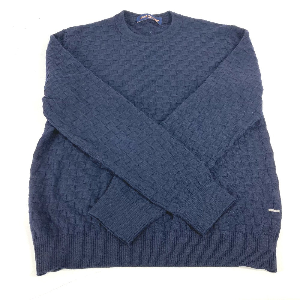 LOUIS VUITTON ダミエ ニット 長袖 トップス アパレル RM222Q セーター ウール メンズ ネイビー