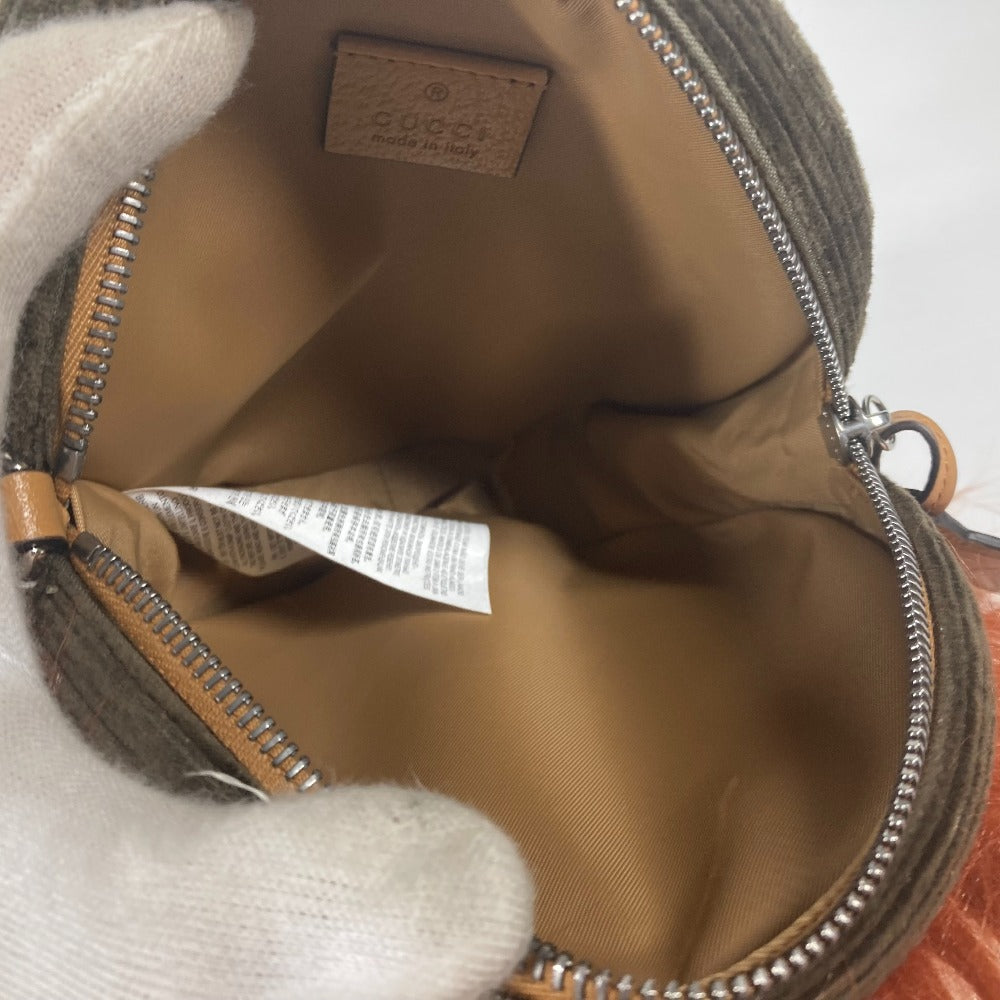 GUCCI 704806 GG らいおん ライオン ラウンド カバン ストラップ付 ポーチ クラッチバッグ ファー レディース ブラウン