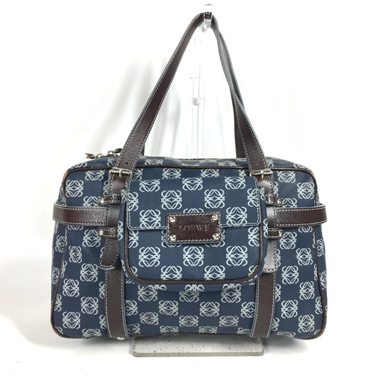 LOEWE Anagram Logo Shoulder Bag with Pouch, Mini Boston Bag, Handbag, Boston Bag, Men's, Navy, PVC/Leather
