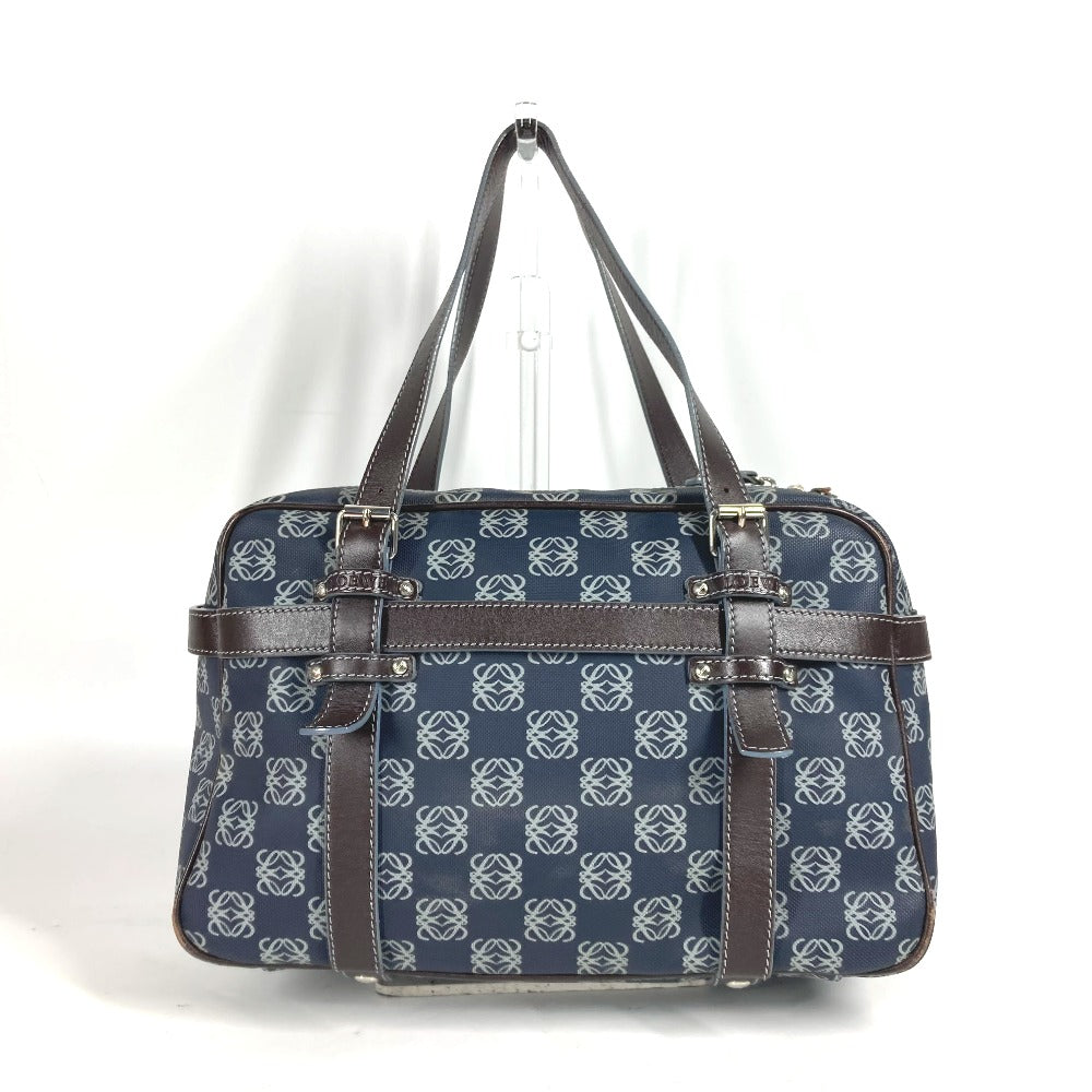 LOEWE ショルダーバッグ 肩掛け アナグラム ロゴ ポーチ付き ミニボストンバッグ ハンドバッグ ボストンバッグ PVC/レザー メンズ ネイビー
