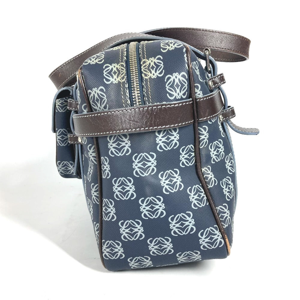 LOEWE ショルダーバッグ 肩掛け アナグラム ロゴ ポーチ付き ミニボストンバッグ ハンドバッグ ボストンバッグ PVC/レザー メンズ ネイビー