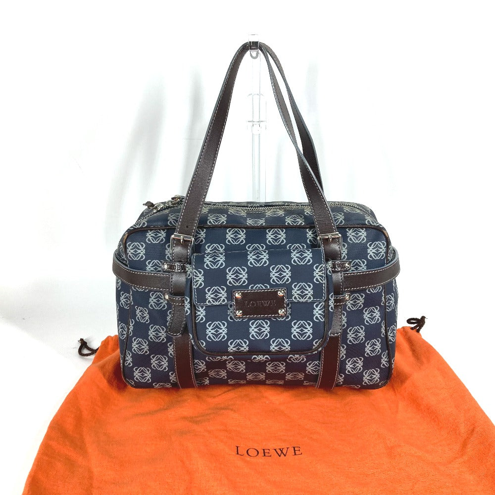 LOEWE ショルダーバッグ 肩掛け アナグラム ロゴ ポーチ付き ミニボストンバッグ ハンドバッグ ボストンバッグ PVC/レザー メンズ ネイビー