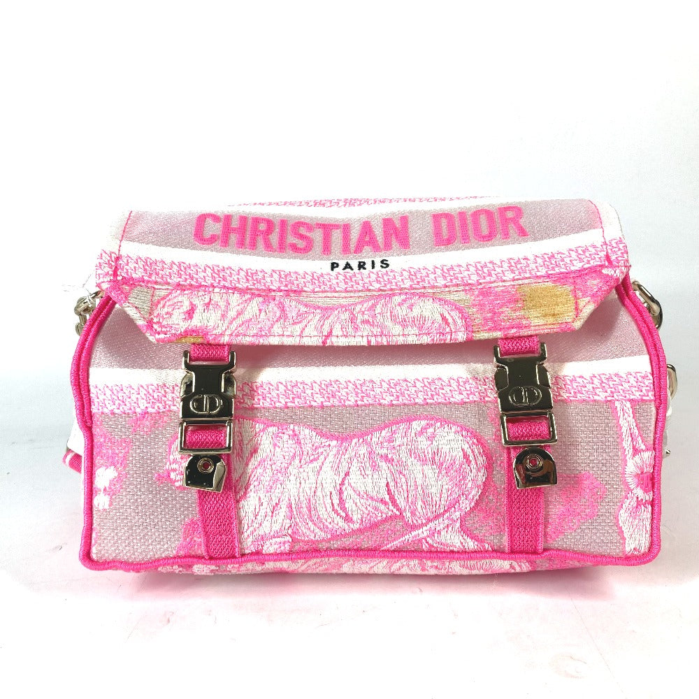 Dior トワルドゥジュイ 刺繍 ロゴ 斜め掛け カバン ショルダーバッグ キャンバス レディース ピンク - brandshop-reference