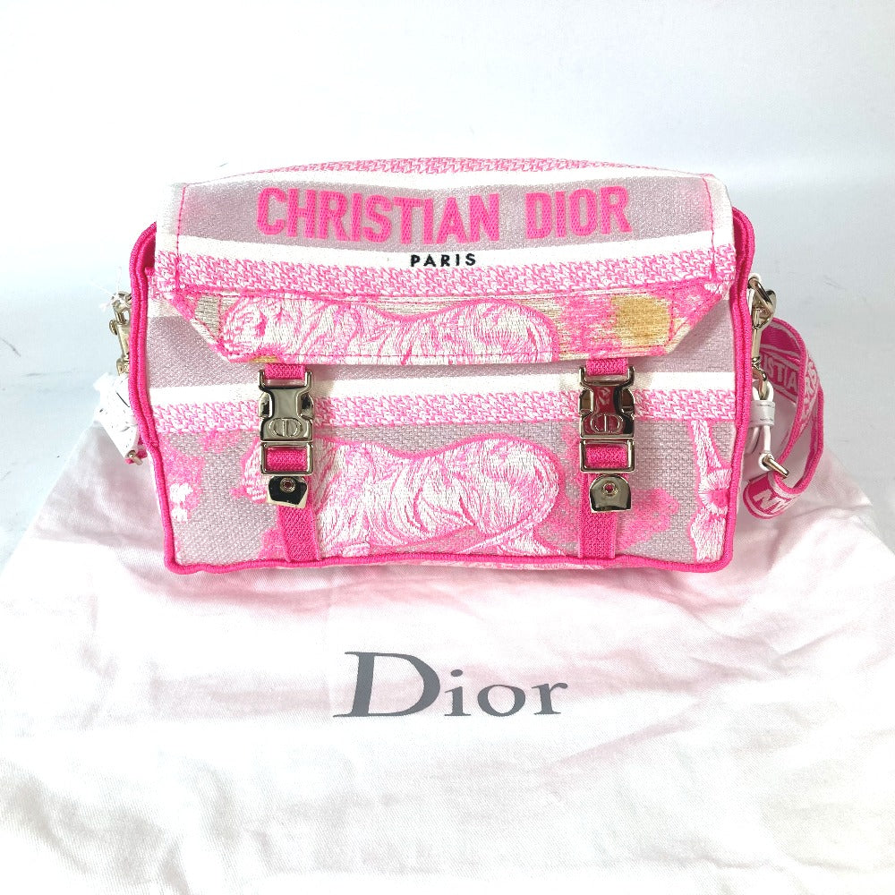 Dior トワルドゥジュイ 刺繍 ロゴ 斜め掛け カバン ショルダーバッグ キャンバス レディース ピンク - brandshop-reference