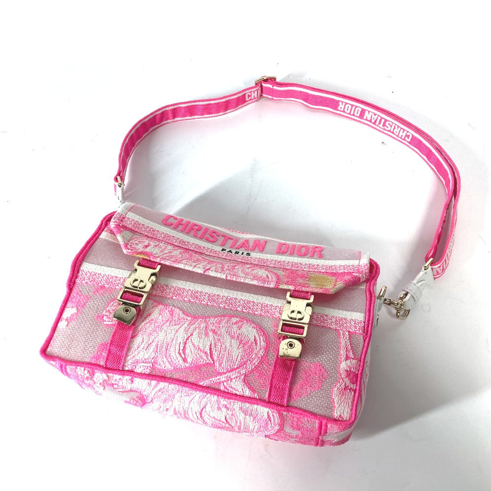 Dior トワルドゥジュイ 刺繍 ロゴ 斜め掛け カバン ショルダーバッグ キャンバス レディース ピンク - brandshop-reference