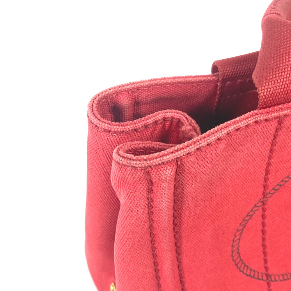PRADA ロゴプレート カナパ CANAPA ミニ MINI ハンドバッグ カバン トートバッグ キャンバス レディース レッド - brandshop-reference
