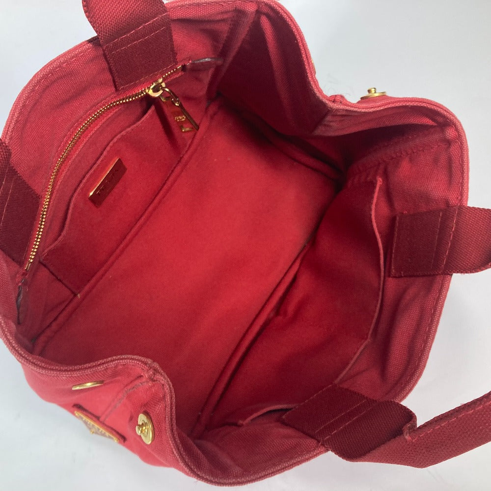PRADA ロゴプレート カナパ CANAPA ミニ MINI ハンドバッグ カバン トートバッグ キャンバス レディース レッド - brandshop-reference