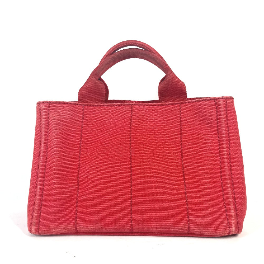 PRADA ロゴプレート カナパ CANAPA ミニ MINI ハンドバッグ カバン トートバッグ キャンバス レディース レッド - brandshop-reference