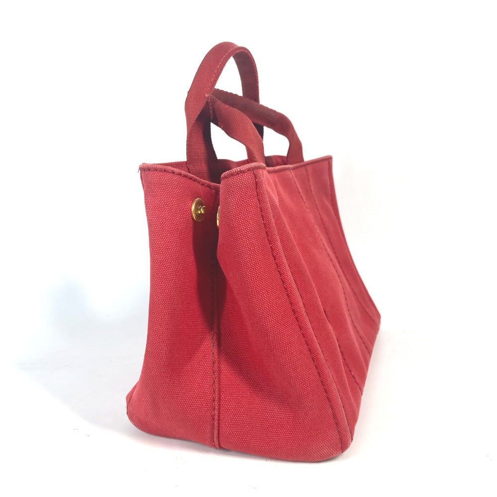PRADA ロゴプレート カナパ CANAPA ミニ MINI ハンドバッグ カバン トートバッグ キャンバス レディース レッド - brandshop-reference