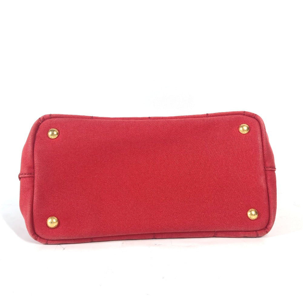 PRADA ロゴプレート カナパ CANAPA ミニ MINI ハンドバッグ カバン トートバッグ キャンバス レディース レッド - brandshop-reference