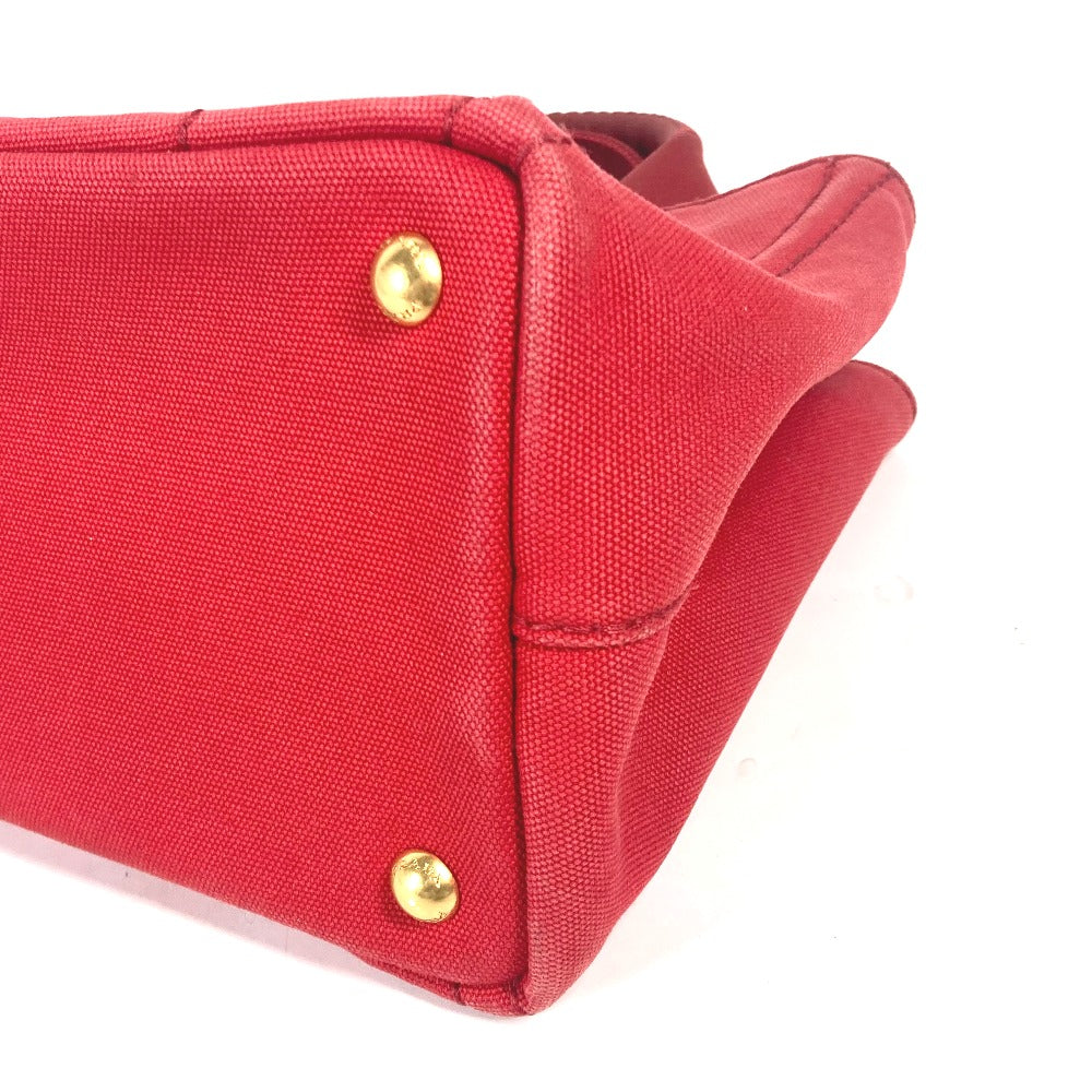 PRADA ロゴプレート カナパ CANAPA ミニ MINI ハンドバッグ カバン トートバッグ キャンバス レディース レッド - brandshop-reference