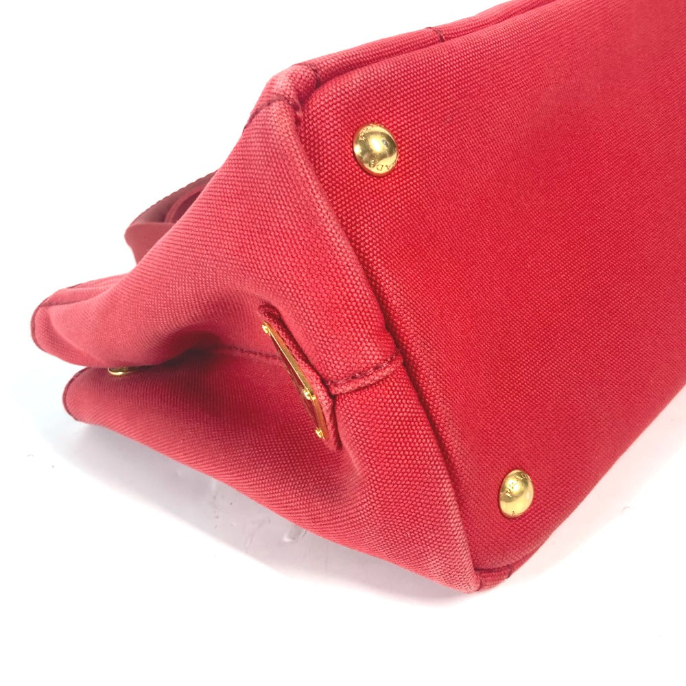 PRADA ロゴプレート カナパ CANAPA ミニ MINI ハンドバッグ カバン トートバッグ キャンバス レディース レッド - brandshop-reference