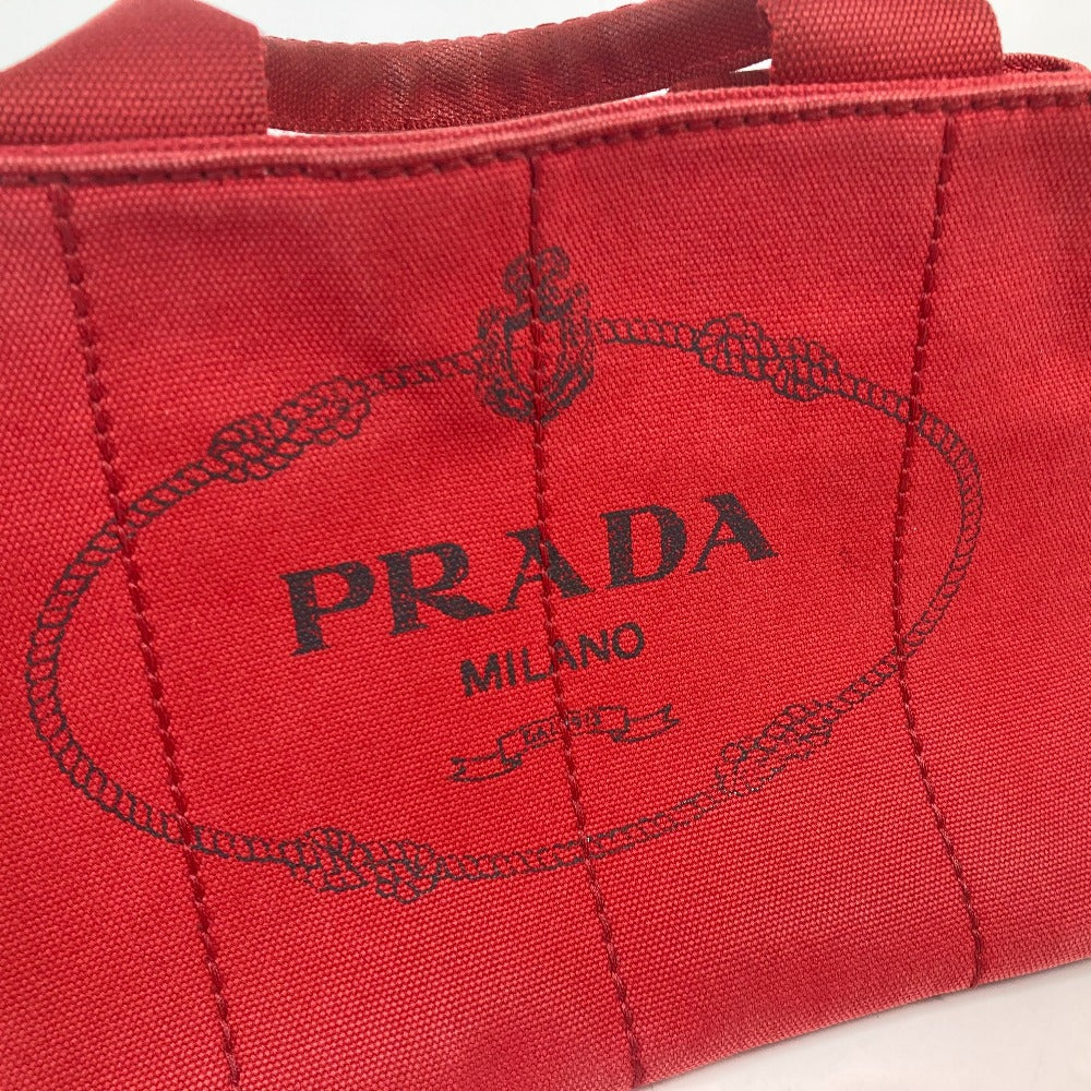 PRADA ロゴプレート カナパ CANAPA ミニ MINI ハンドバッグ カバン トートバッグ キャンバス レディース レッド - brandshop-reference