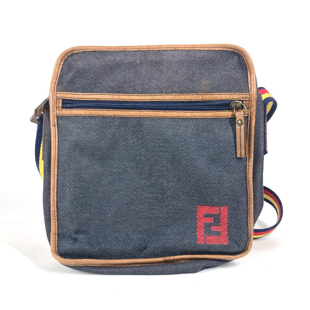 FENDI ポシェット ロゴ 斜め掛け カバン ショルダーバッグ デニム ユニセックス ブルー - brandshop-reference
