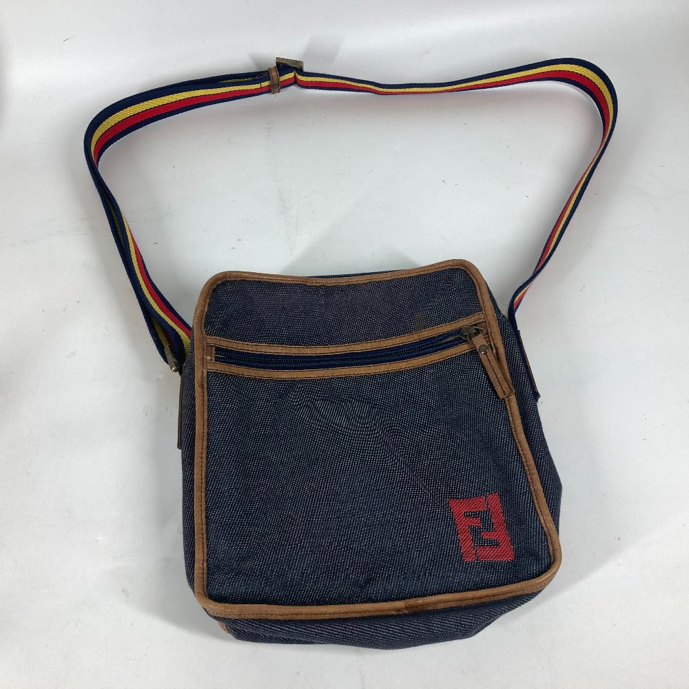 FENDI ポシェット ロゴ 斜め掛け カバン ショルダーバッグ デニム ユニセックス ブルー - brandshop-reference