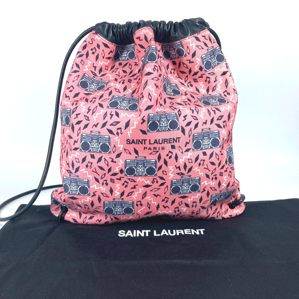 SAINT LAURENT PARIS 553919 ラジカセ柄 テディ teddy ナップサック バックパック カバン リュックサック レザー/キャンバス ユニセックス ピンク - brandshop-reference