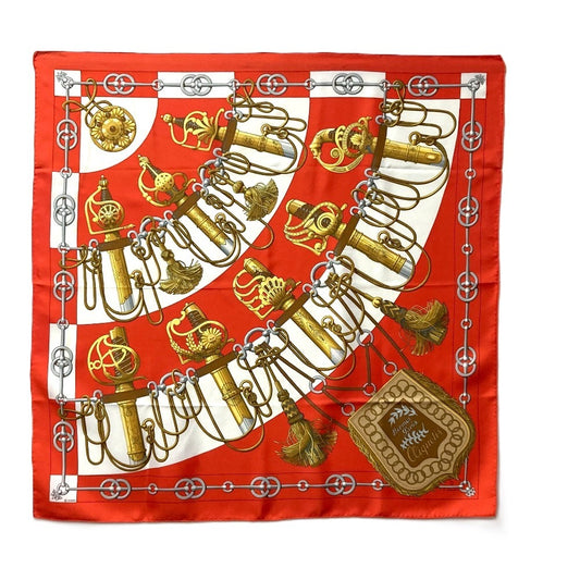 HERMES カレ90 Cliquetis カチカチ 剣柄 スカーフ シルク レディース オレンジ