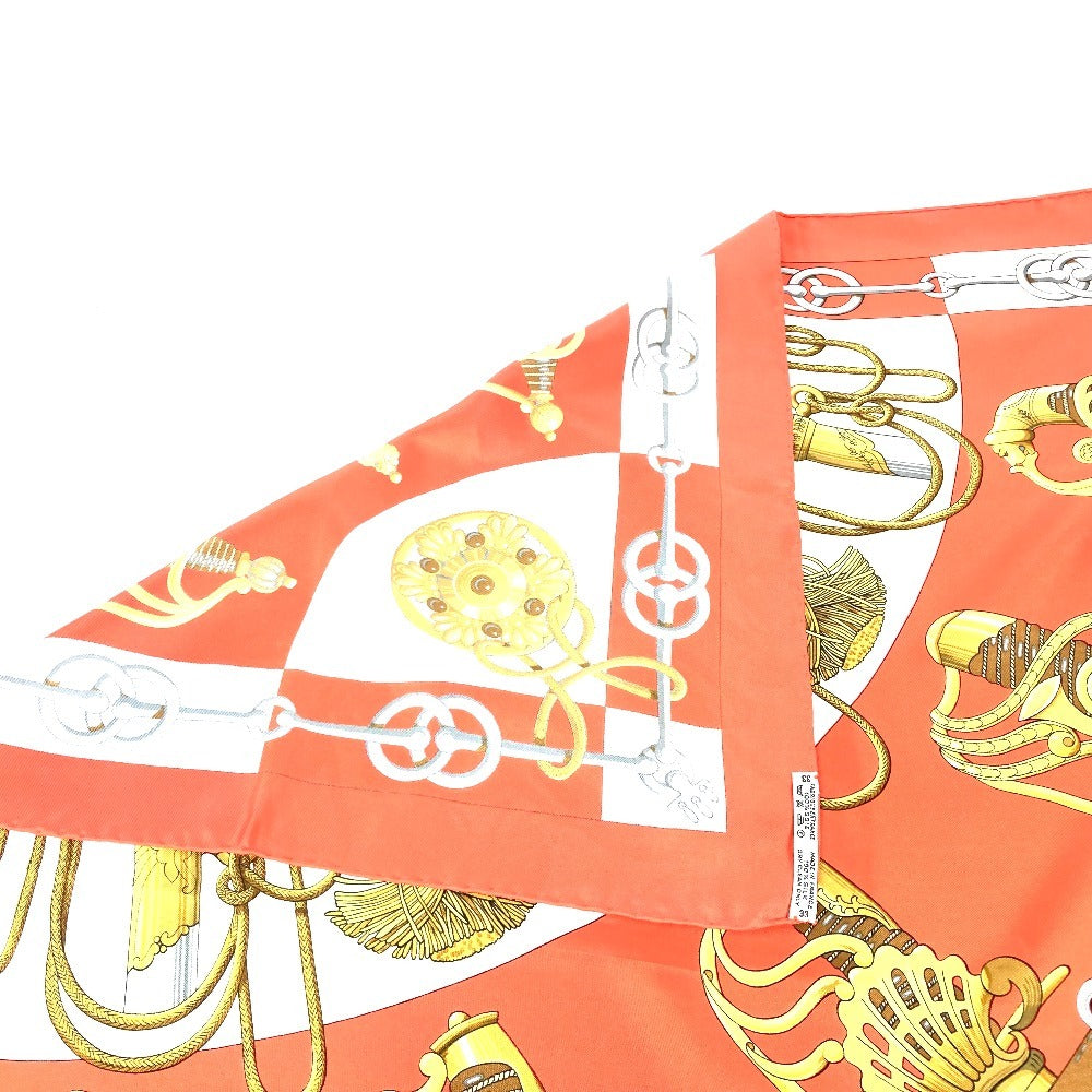 HERMES カレ90 Cliquetis カチカチ 剣柄 スカーフ シルク レディース オレンジ