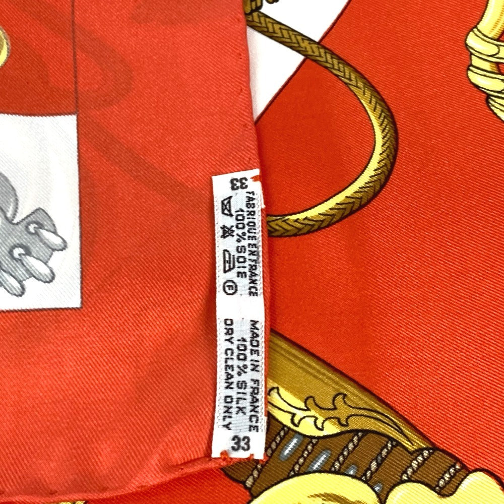 HERMES カレ90 Cliquetis カチカチ 剣柄 スカーフ シルク レディース オレンジ