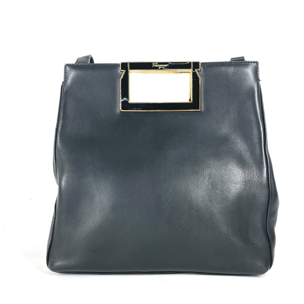 Salvatore Ferragamo ロゴ メタルハンドル 2WAYバッグ カバン ハンドバッグ ポシェット 斜め掛け ショルダーバッグ レザー レディース ブラック