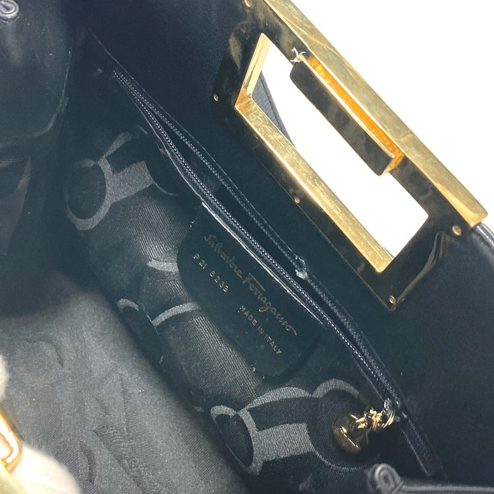 Salvatore Ferragamo ロゴ メタルハンドル 2WAYバッグ カバン ハンドバッグ ポシェット 斜め掛け ショルダーバッグ レザー レディース ブラック