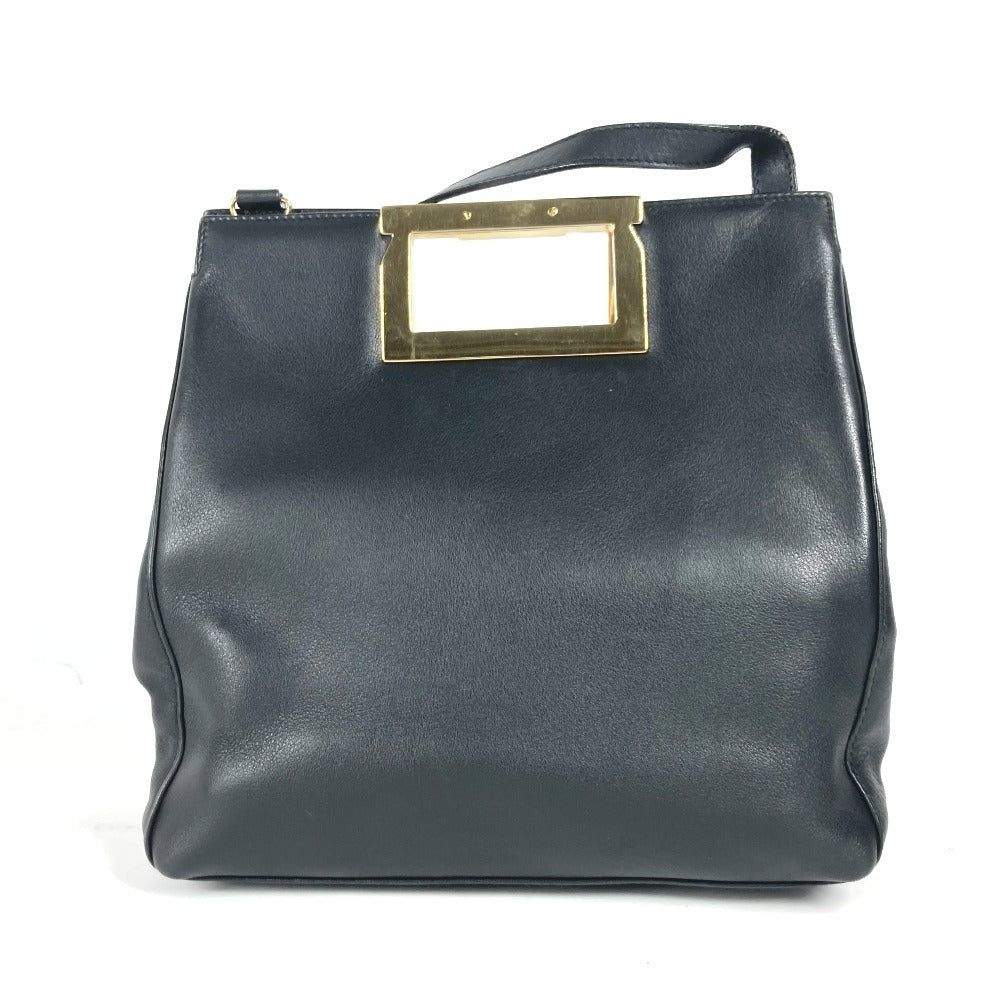 Salvatore Ferragamo ロゴ メタルハンドル 2WAYバッグ カバン ハンドバッグ ポシェット 斜め掛け ショルダーバッグ レザー レディース ブラック