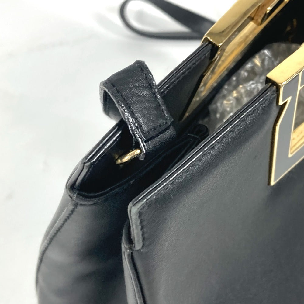 Salvatore Ferragamo ロゴ メタルハンドル 2WAYバッグ カバン ハンドバッグ ポシェット 斜め掛け ショルダーバッグ レザー レディース ブラック