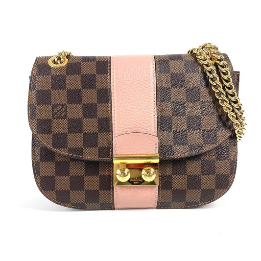 LOUIS VUITTON N64418 ダミエ ワイト カバン 斜め掛け フラップ ポシェット Wチェーン ショルダーバッグ ダミエキャンバス レディース ピンク