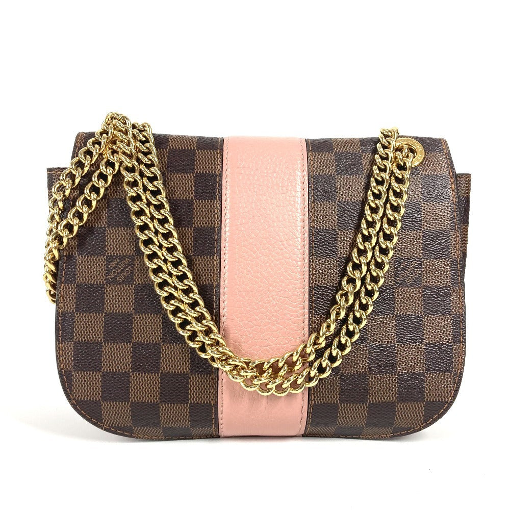 LOUIS VUITTON N64418 ダミエ ワイト カバン 斜め掛け フラップ ポシェット Wチェーン ショルダーバッグ ダミエキャンバス レディース ピンク