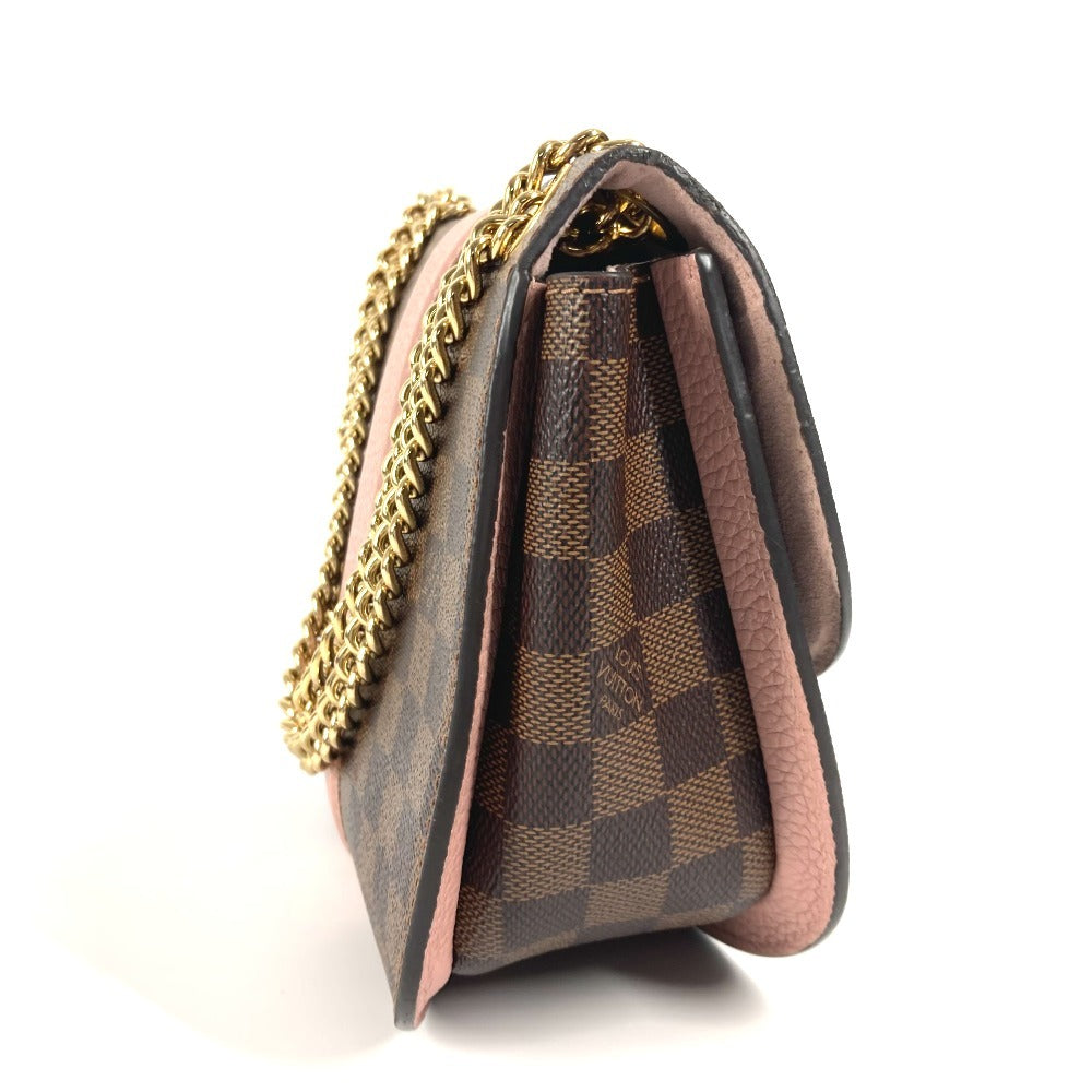 LOUIS VUITTON N64418 ダミエ ワイト カバン 斜め掛け フラップ ポシェット Wチェーン ショルダーバッグ ダミエキャンバス レディース ピンク