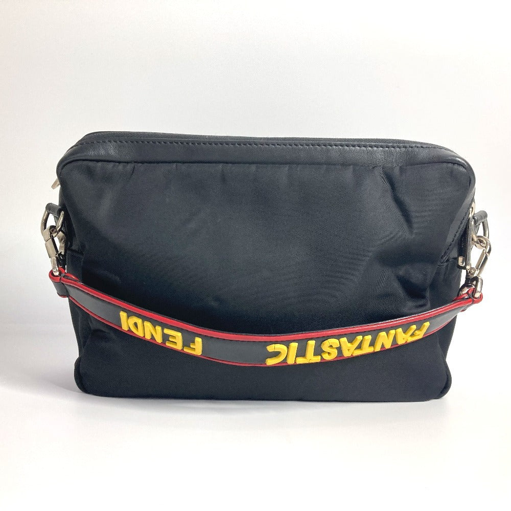 FENDI 7VA411 ンスターアイ ロゴ FANTASTIC 斜め掛け カバン ハンドバッグ ポシェット ショルダーバッグ ナイロン ユニセックス ブラック