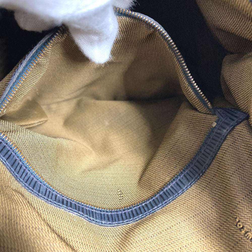 FENDI ヴィンテージ FFロゴ 巾着 カバン 肩掛け バケツ型 ショルダーバッグ レザー ユニセックス ネイビー