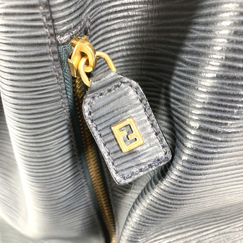 FENDI ヴィンテージ FFロゴ 巾着 カバン 肩掛け バケツ型 ショルダーバッグ レザー ユニセックス ネイビー