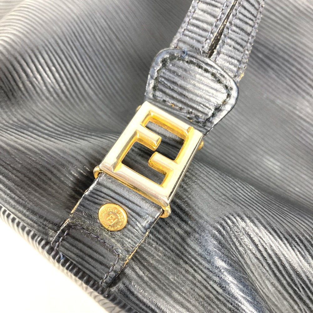 FENDI ヴィンテージ FFロゴ 巾着 カバン 肩掛け バケツ型 ショルダーバッグ レザー ユニセックス ネイビー