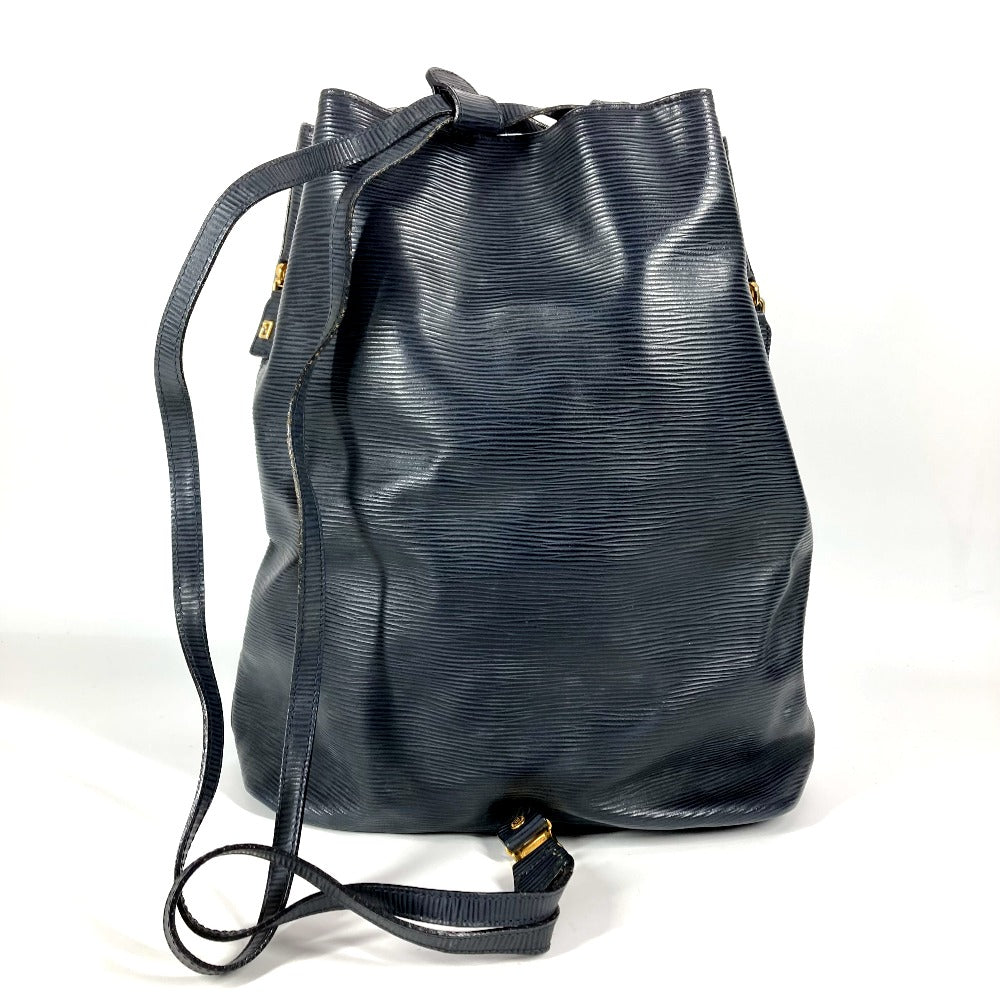 FENDI ヴィンテージ FFロゴ 巾着 カバン 肩掛け バケツ型 ショルダーバッグ レザー ユニセックス ネイビー