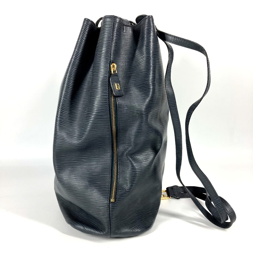 FENDI ヴィンテージ FFロゴ 巾着 カバン 肩掛け バケツ型 ショルダーバッグ レザー ユニセックス ネイビー