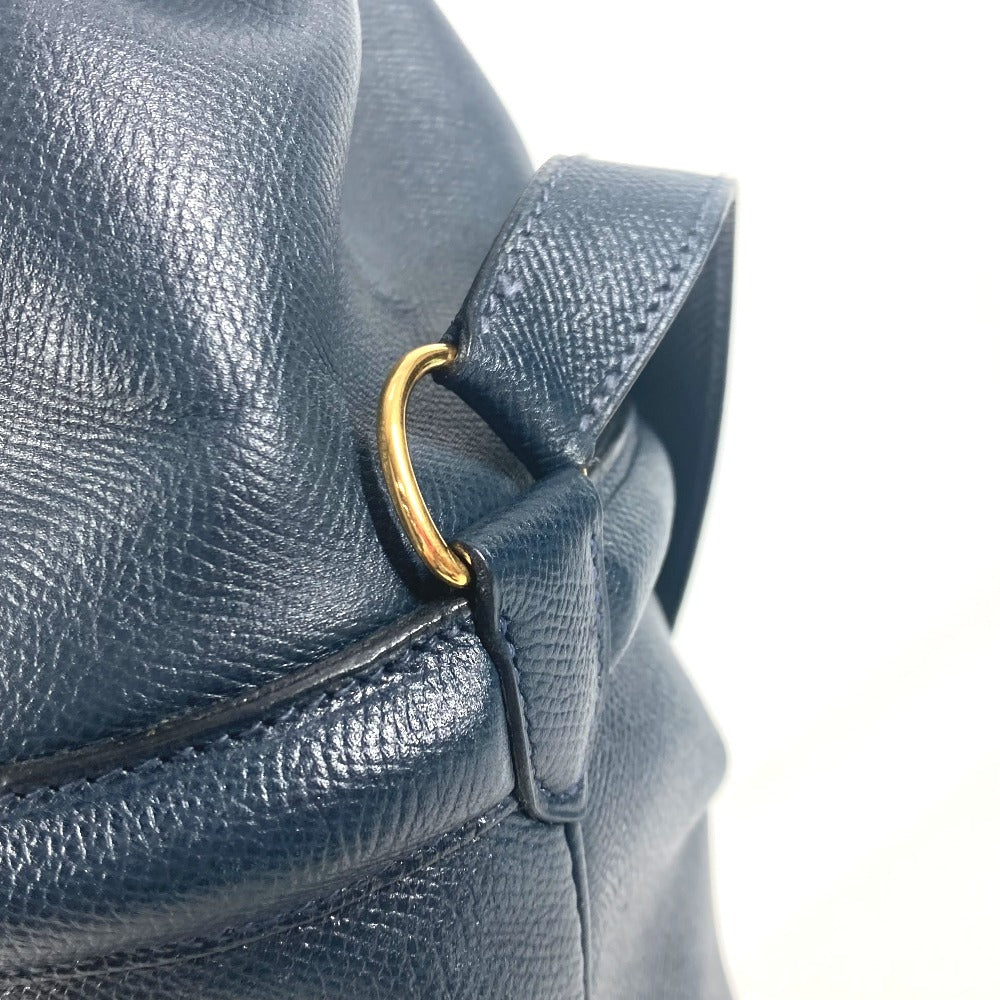 HERMES タッセル フリンジ マンジョワール 巾着バッグ カバン 肩掛け ショルダーバッグ レザー レディース ネイビー