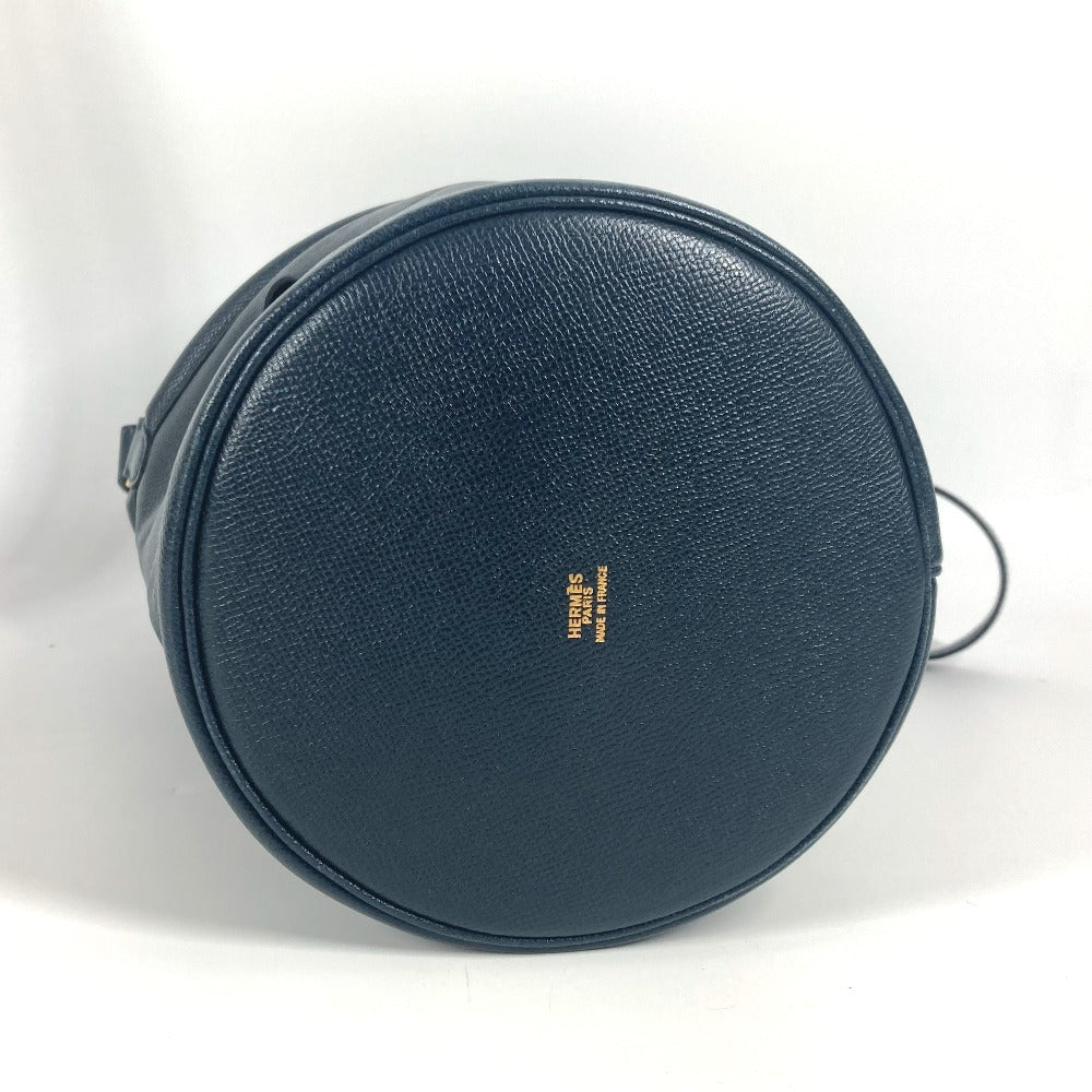 HERMES タッセル フリンジ マンジョワール 巾着バッグ カバン 肩掛け ショルダーバッグ レザー レディース ネイビー