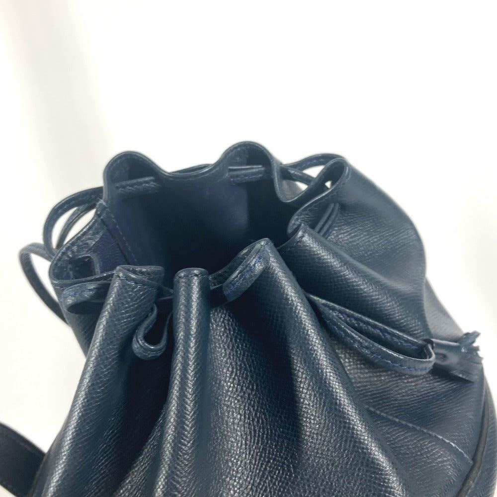 HERMES タッセル フリンジ マンジョワール 巾着バッグ カバン 肩掛け ショルダーバッグ レザー レディース ネイビー